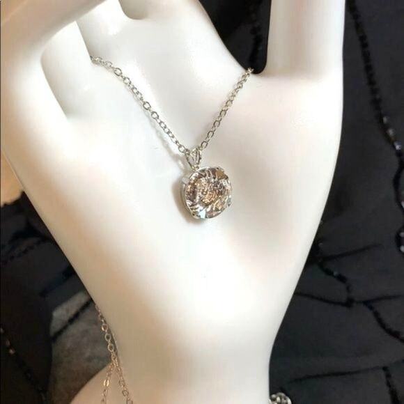Swarovski Large Clear Round Crystal Pendant On Silver Chain Necklace - Picture 10 of 16